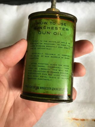 Vintage Handy Oiler Gun Oil Can Tin Lead Top Winchester Green Household Oil 4