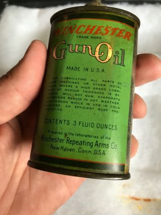 Vintage Handy Oiler Gun Oil Can Tin Lead Top Winchester Green Household Oil 7