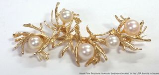 Vintage Freeform 14k Yellow Gold Cultured Pearl Pin Brooch