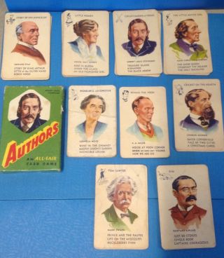 Vintage Authors An All - Fair Card Game Made By E.  E.  Fairchild Corp 36 Cards