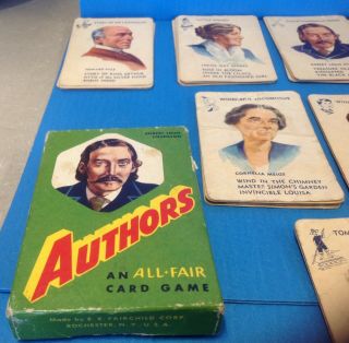 VINTAGE AUTHORS an ALL - FAIR CARD GAME Made by E.  E.  Fairchild Corp 36 cards 2