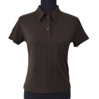 Authentic Fendi Vintage Zucca Pattern Short Sleeve Tops Brown 42 Ak23982