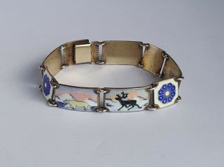 Norwegian David Andersen Gilded Silver 925s Enamel Bracelet Bear Moose Ship 7