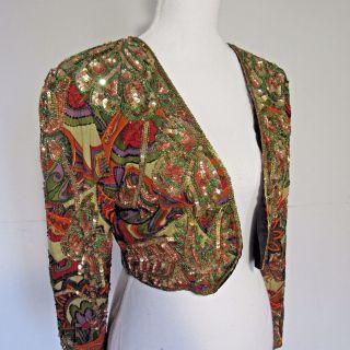 Vtg 80s French Collizioni Couture Sequin Beaded Dressy Evening Jacket L