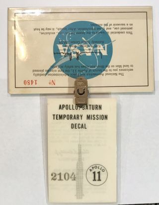 Rare Apollo 11 launch badge pass Neil Armstrong Buzz Aldrin Michael Collins 5