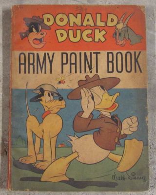 1942 Donald Duck Army Paint Book.  Very Rare Coloring Book With Story