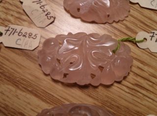 18 Vintage Chinese Hand Carved Rose Quartz Brooch Stones Asstd Designs Fancy NOS 2