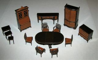 Dining Room Set Vintage Tin Dollhouse Furniture Ideal Renwal Plastic 1:16