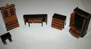 DINING ROOM SET Vintage Tin Dollhouse Furniture Ideal Renwal Plastic 1:16 4