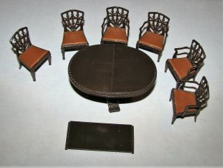 DINING ROOM SET Vintage Tin Dollhouse Furniture Ideal Renwal Plastic 1:16 5