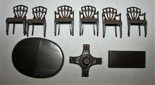DINING ROOM SET Vintage Tin Dollhouse Furniture Ideal Renwal Plastic 1:16 6