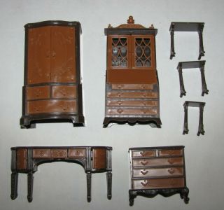 DINING ROOM SET Vintage Tin Dollhouse Furniture Ideal Renwal Plastic 1:16 7