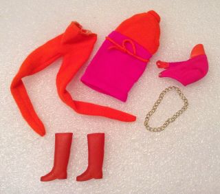 Vtg Barbie Mod Francie Doll Wild Bunch Dress,  Boots,  Necklace,  Tights