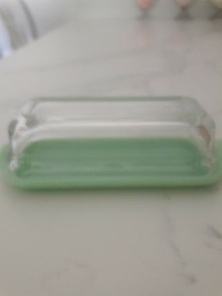Vintage Fire King Jadeite 1/4 Lb.  Butter Dish With Clear Crystal Glass Lid