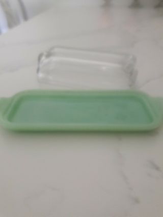 Vintage Fire King Jadeite 1/4 Lb.  Butter dish with clear Crystal gLass Lid 2