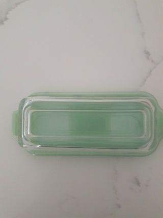 Vintage Fire King Jadeite 1/4 Lb.  Butter dish with clear Crystal gLass Lid 4