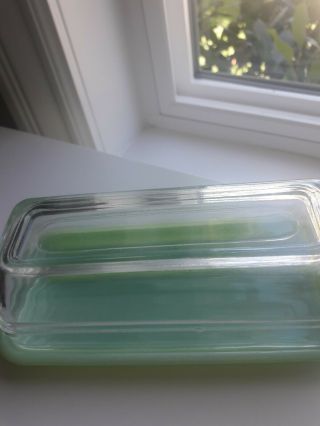 Vintage Fire King Jadeite 1/4 Lb.  Butter dish with clear Crystal gLass Lid 7