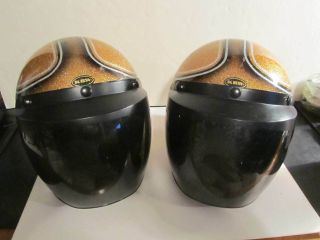 2 Vintage Motorcycle Helmets Metallic Gold Metal Flake Medium Model 2500 Dot Krw
