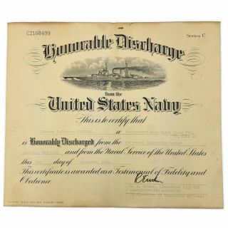 Wwii 1945 Honorable Discharge Paper Carpenter 