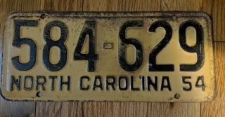 1954 North Carolina Nc License Plate Tag (584 - 629),  Vintage,  Rare