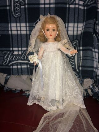 Vintage Madame Alexander Composition Wendy Ann Doll Bride Tagged Dress