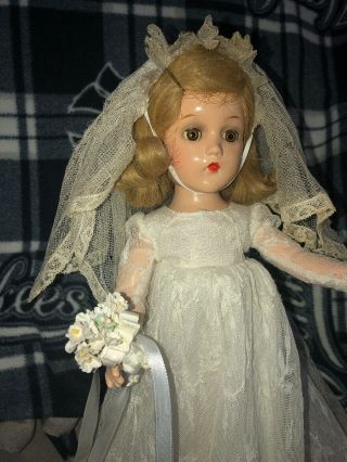 Vintage Madame Alexander Composition Wendy Ann Doll Bride Tagged Dress 2