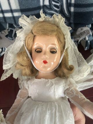 Vintage Madame Alexander Composition Wendy Ann Doll Bride Tagged Dress 8