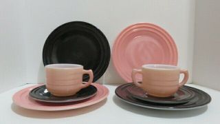 Vintage Mid Century Modern Child ' s Tea 8 Pc Set Hazel Atlas Pink & Black 2