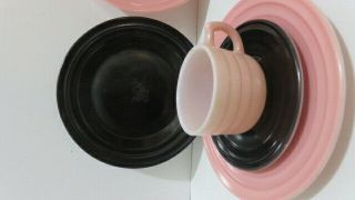Vintage Mid Century Modern Child ' s Tea 8 Pc Set Hazel Atlas Pink & Black 4