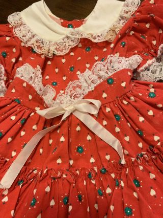 Vintage Girls GOLD BELL RED Dress Ruffles/Lace/flower/Bloomers.  Size? See Meas. 3