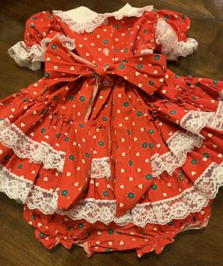 Vintage Girls GOLD BELL RED Dress Ruffles/Lace/flower/Bloomers.  Size? See Meas. 4