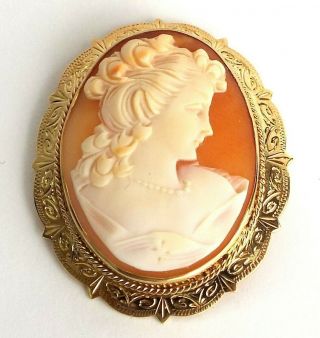 Asprey & Co.  9ct Gold Carved Shell Cameo Brooch Vintage Jewellery Birmingham