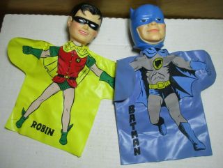 Vintage 1966 Dc Comics 10 " Batman And Robin Vinyl Hand Puppet Set Ideal Toys