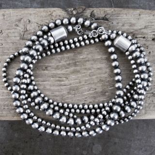Vtg Navajo Pearl Bench Bead Multi Strand Sterling Silver Choker Collar Necklace