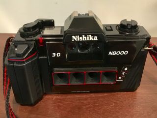 Vintage Nishika N8000 3d 35mm Film Camera With Cover And Strap