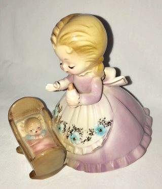 Vtg Josef Originals Ceramic Girl Japan Mother Baby Bottle Cradle Figurine