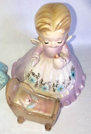 Vtg Josef Originals Ceramic Girl Japan Mother Baby Bottle Cradle Figurine 2