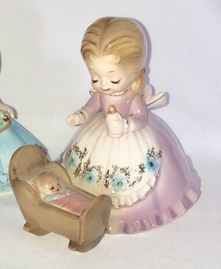 Vtg Josef Originals Ceramic Girl Japan Mother Baby Bottle Cradle Figurine 4