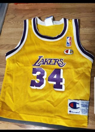 Vtg Shaquille O’neal 34 Los Angeles Lakers Toddler Jersey 3t Shaq Champion