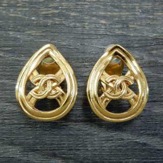 Chanel Gold Plated Cc Logos Vintage Clip Earrings 4496a Rise - On