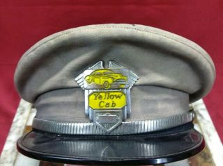Rare Vintage Antique Yellow Cab Drivers Uniform Hat Visor Cap Taxi Size Small