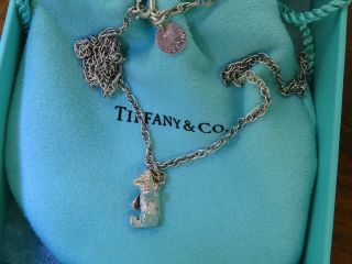 Authentic Sterling Silver Tiffany & Co.  Teddy Bear Movable Charm Necklace Chain