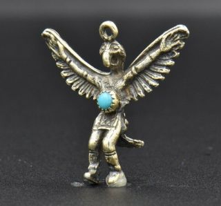 Vintage Birdman Native American Turquoise Sterling Silver Charm 925 Thunderbird