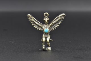 Vintage Birdman Native American Turquoise Sterling Silver Charm 925 Thunderbird 2