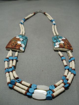 Rare Santo Domingo Navajo Blue Gem Turquoise Sterling Silver Vintage Necklace