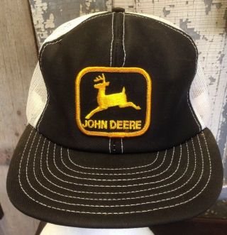 Vintage John Deere Louisville Mfg Mesh Trucker Snapback Hat Cap 2 Tone
