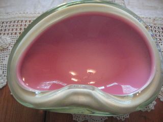 Vintage Italian Murano Glass Cased Geode Bowl Ashtray Pink W Gold Aventurine