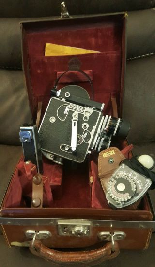 Vintage Paillard Bolex H16 16mm Swiss Movie Camera 3 Lens Case & Incident Light