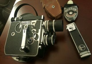 Vintage PAILLARD BOLEX H16 16mm SWISS Movie Camera 3 lens CASE & INCIDENT LIGHT 2