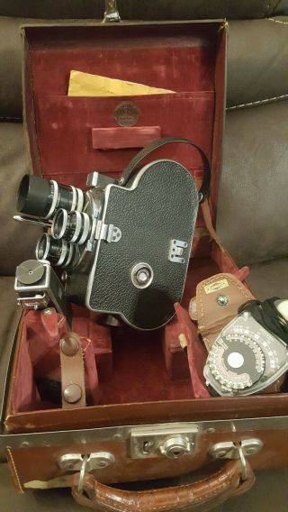 Vintage PAILLARD BOLEX H16 16mm SWISS Movie Camera 3 lens CASE & INCIDENT LIGHT 3